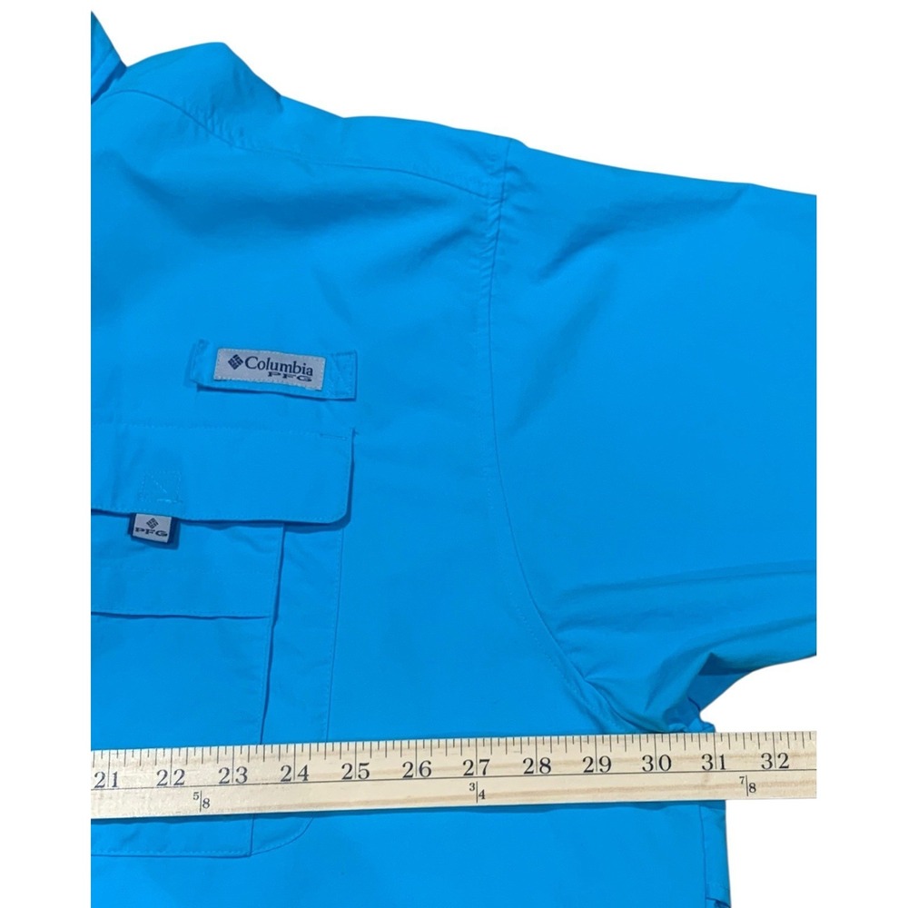 COLUMBIA PFG Fishing Shirt Mens 4X Tall Blue Short Sleeve Button Up 26x34 - Picture 8 of 11